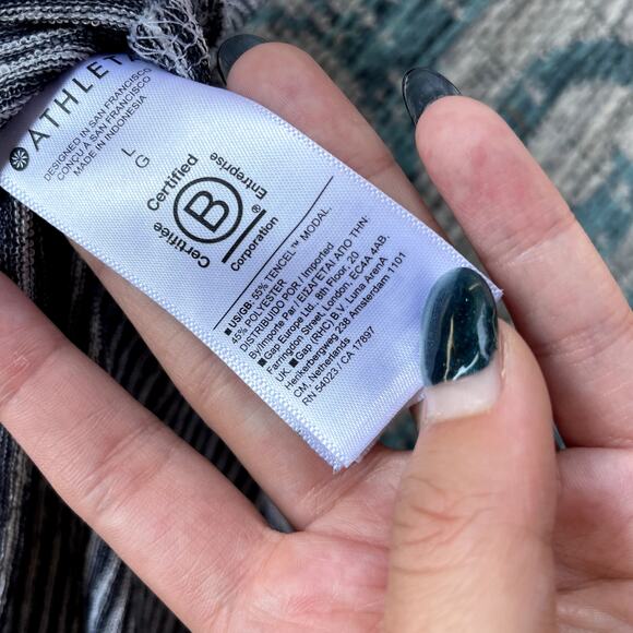 Athleta Essence Women's V-Neck Striped Flow Top Gray TENCEL Modal - Size L - Picture 5 of 8